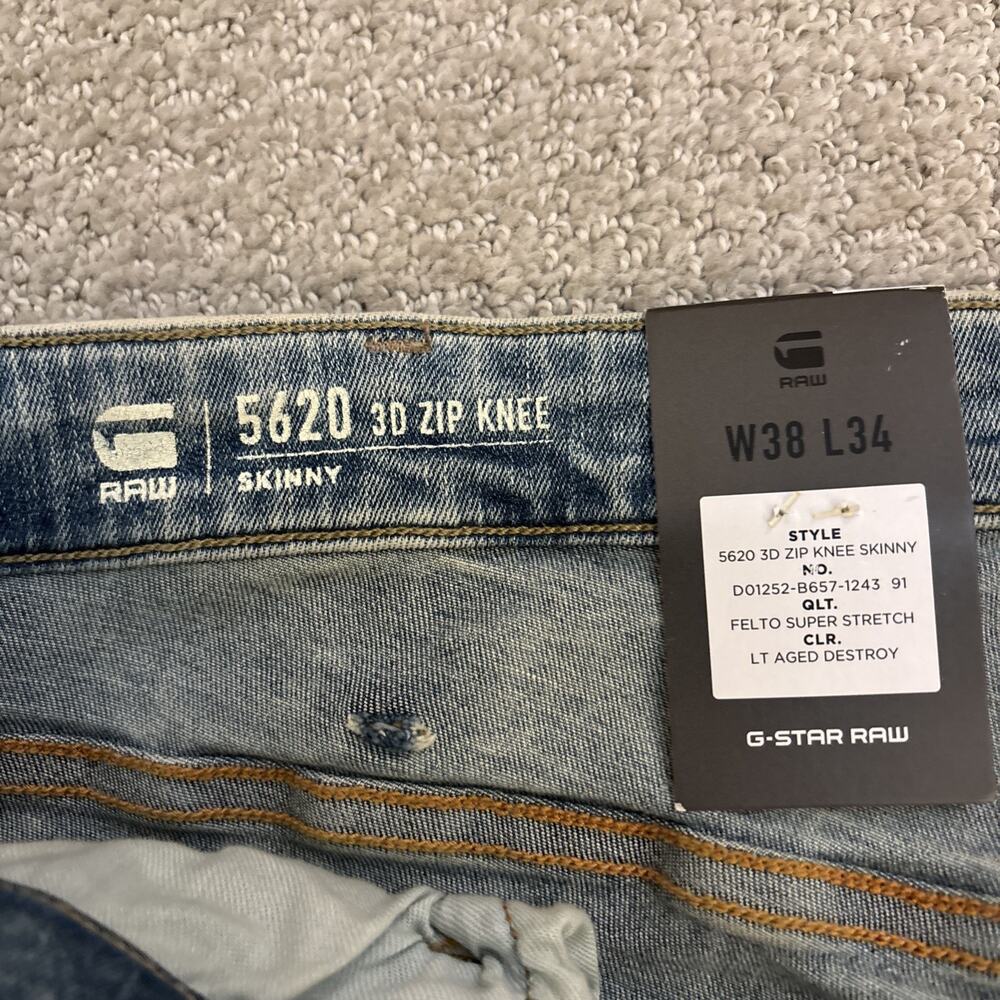 G-Star Raw 5620 3D Zip Knee Skinny Moto Jeans Men’s Blue Stretch Sz 38/34 NWT - Picture 2 of 11